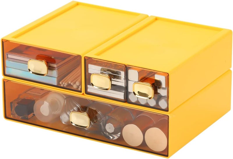 OSteed Spacious Desktop Storage Box, 1 Large 1 Middle & 2 Small Storage Drawers, Stackable Office Desk Drawer Organizer and Accessories, Printer Paper Organizer, Yellow Plastic Drawers for Workspace - Image 4